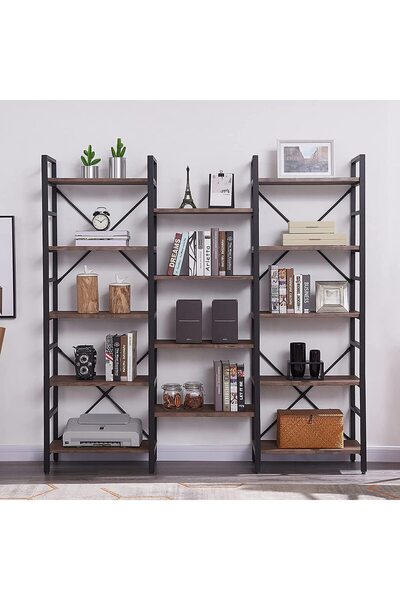 WANDOO Endüstriyel Tarz 3 Bölmeli Metal Çerçeveli Ahşap Kitaplık Raf Ünitesi ...