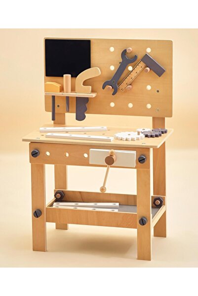 Fab N Funky طاولة عمل خشبية، محطة أدوات، تُنمّي الخيال، ملونة، 3 سنوات فأكثر، لون بني - 25 قطعة