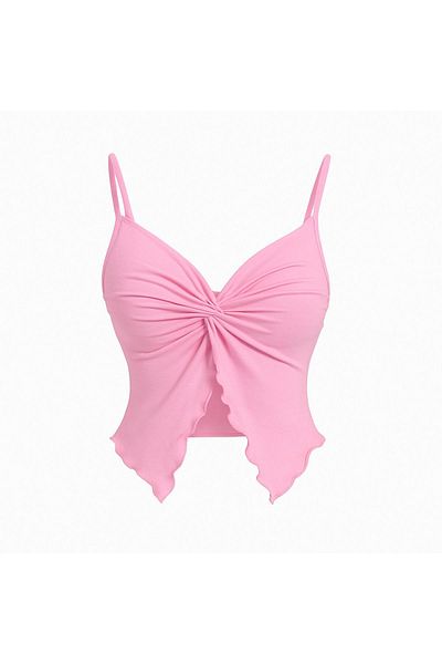 MEREN LİKE YOUR SYLE Pink Front Twist Thin Strap Alaçatı Crop