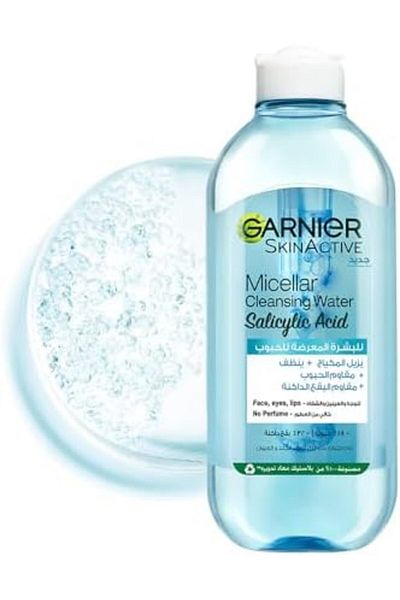 Garnier ماء ميسيلار منظف للبشرة المعرضة لحب الشباب مع حمض الساليسيليك، فعال للبشرة، 400 مل