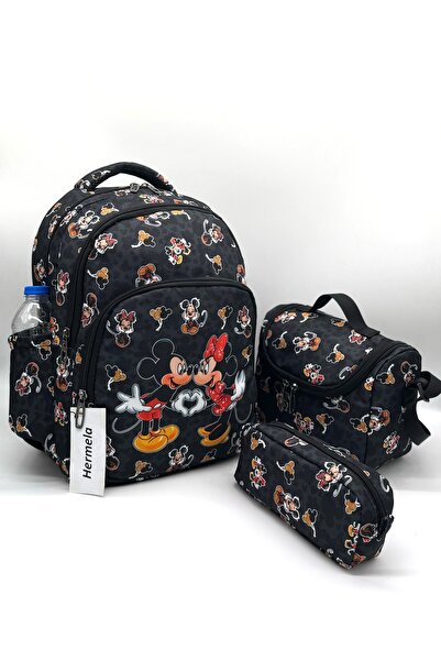 Harmela مجموعة من 3 حقائب مدرسية للمدرسة الابتدائية باللون الأسود للأطفال الب...