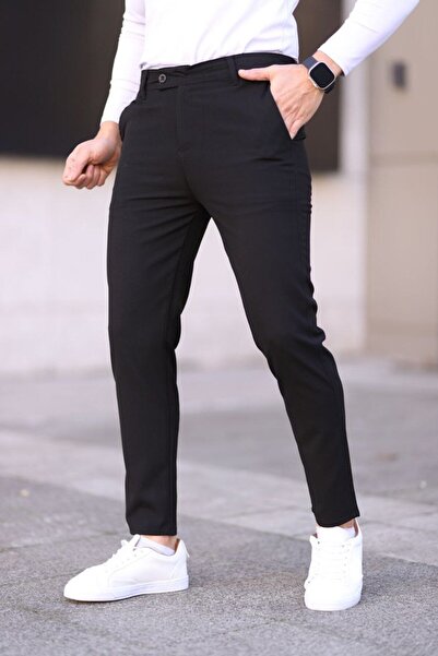 wamoss New Season Slim Fit Belted and Tongue Closure Linen Trousers Dil11