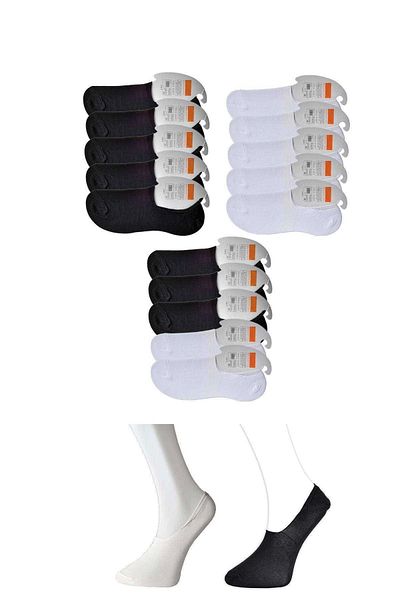 PRATİKOBA Black and White Men's Ballerina Socks 15 pairs