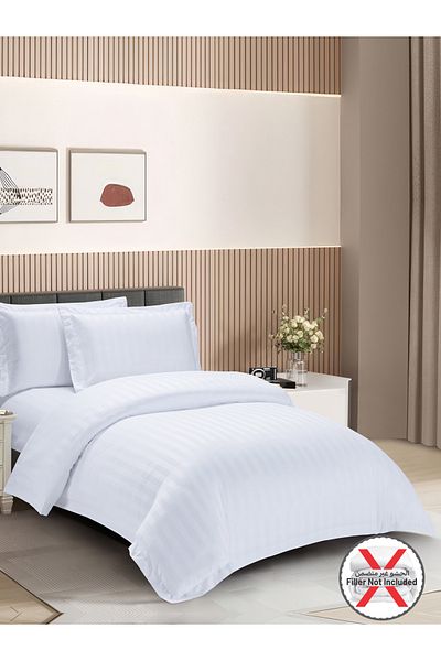 Donetella 4-Piece Hotel Striped Duvet Cover Set, Single Size 170x230 cm, Microfiber, Without Filler