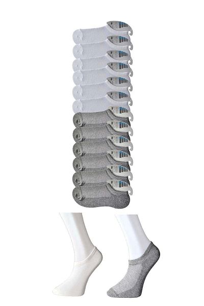 PRATİKOBA Gray and White Men's Invisible Socks 12 pairs