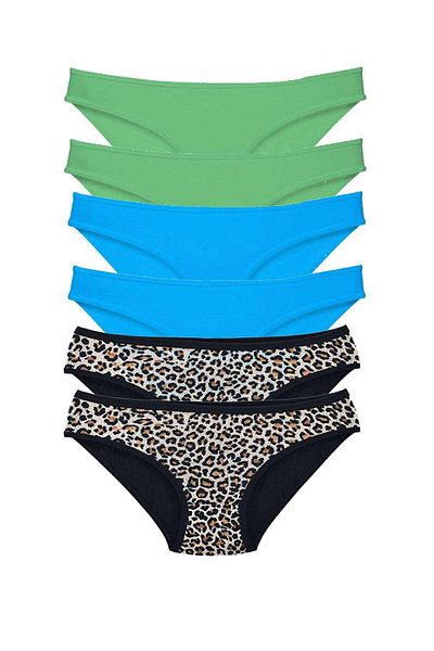 PRATİKOBA 6 Pieces Lycra Women's Slip Panties Leopard Green Blue