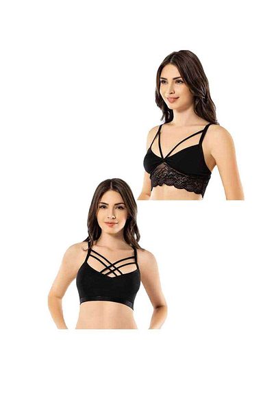 PRATİKOBA Kota 4 Pieces Black Lace Cross String Bustier