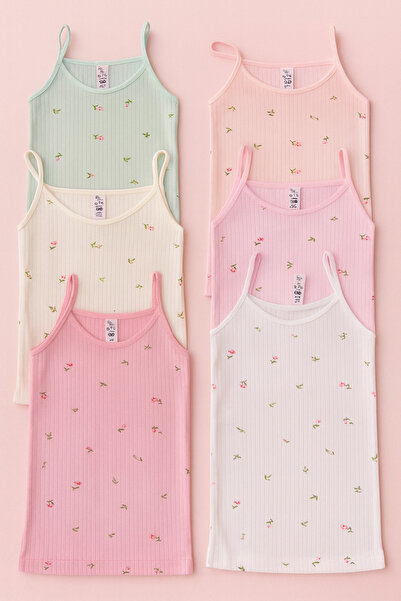 mini kanka Girl's 2-11 Years Old 6-Piece Flower Patterned 100&100 Cotton Comf...