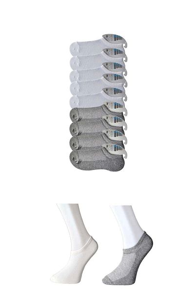 PRATİKOBA Gray and White Men's Invisible Socks 9 pairs