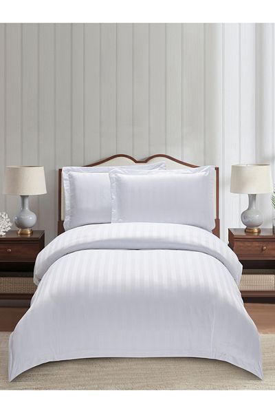 Donetella 4-Piece Hotel Striped Duvet Cover Set, Single Size 170x230 cm, Microfiber, Without Filler