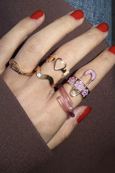 Mutenaura مجموعة من 5 خواتم قابلة للتعديل بأشكال مختلطة