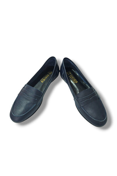 BARONES SHOES Lacivert Hakiki Cilt Deri Kadın Loafer Ayakkabı