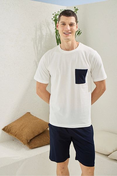 Modestia Kocabey 2008 Men's O Neck Shorts Suit - Ecru - XL