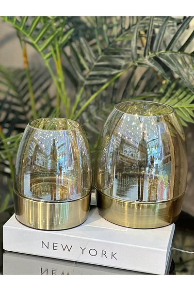 veraev Metal Footed Glass Vase Set of 2