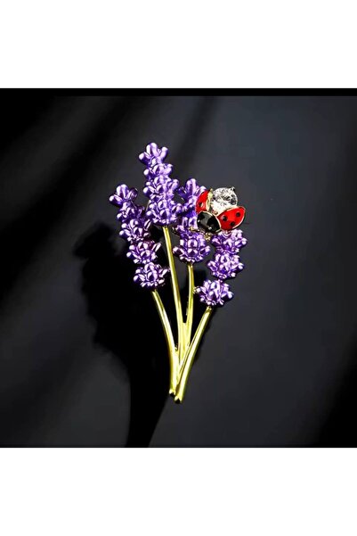 ESJ Uğur Böceği Detaylı Mor Lavanta Kadın Broş Ebat: 2,6*5,2 cm