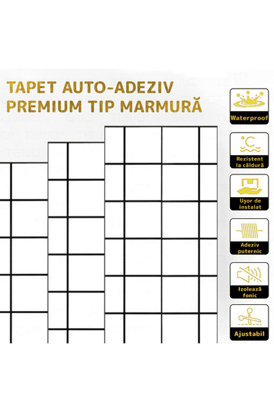 Teno Set 90x Tapet Marmura Premium 3D Teno®, suprafata acoperire 16.2 mp, 30x60 cm, alb