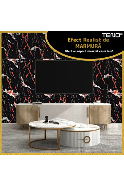 Teno Set of 20x Premium 3D Teno® Marble Wallpaper, coverage area 7.2 sq m, 60x60 cm, patterned black