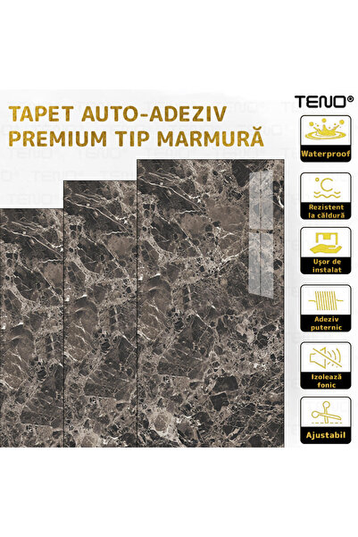Teno Set 80x Tapet Marmura Premium 3D Teno®, suprafata acoperire 14.4 mp, 30x60 cm, gri maroniu