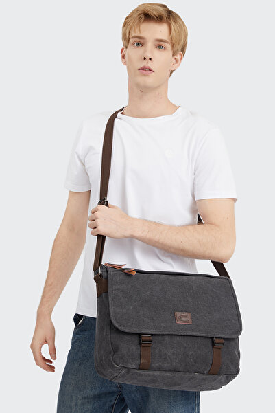 CACTİVE Canvas Fabric, Men's Messenger Bag with 15.6 Inch Laptop Compartment 1317 Anthracite