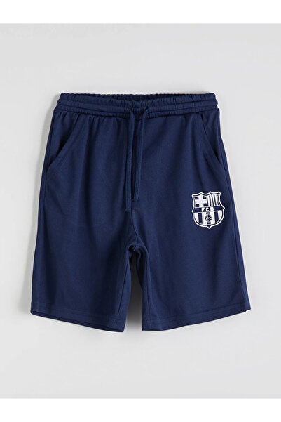 LC Waikiki شورت LCW للأطفال باللون الأزرق الداكن بخصر مطاطي مطبوع من برشلونة ...