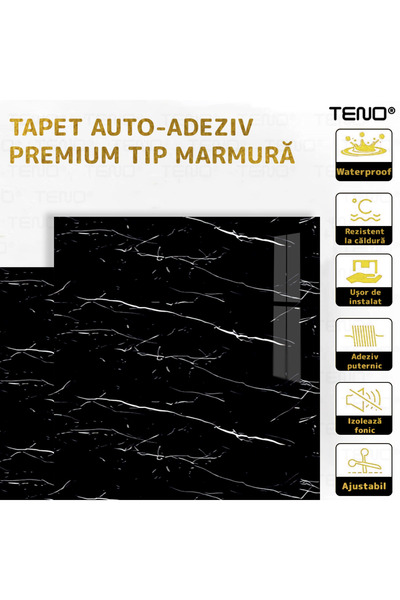 Teno Set of 80x Premium 3D Teno® Marble Wallpaper, coverage area 28.8 sq m, 60x60 cm, black and white