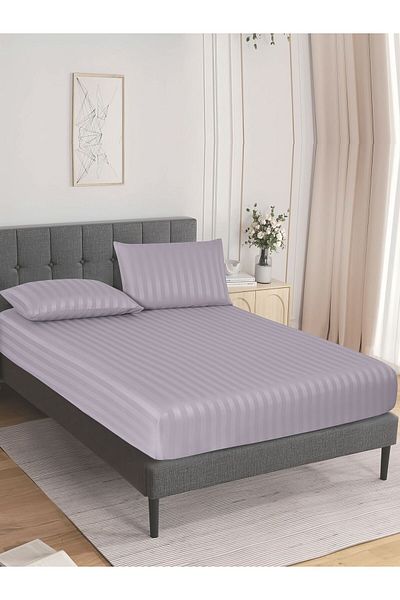 Donetella طقم ملاءات سرير مخططة 200×200 سم سوبر كينج – ملاءة سرير واحدة + 2 كيس وسادة، جيب عميق 35 سم