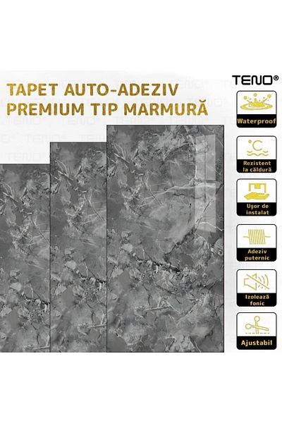 Teno Set of 20x Premium 3D Teno® Marble Wallpaper, coverage area 3.6 sq m, 30x60 cm, black grey