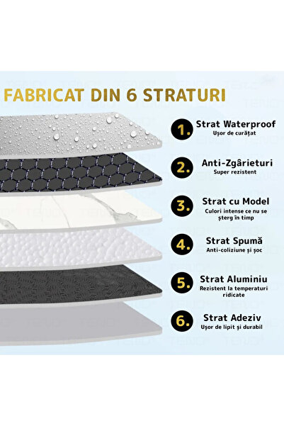 Teno Set 10x Tapet Marmura Premium 3D Teno®, suprafata acoperire 1.8 mp, 30x60 cm, gri