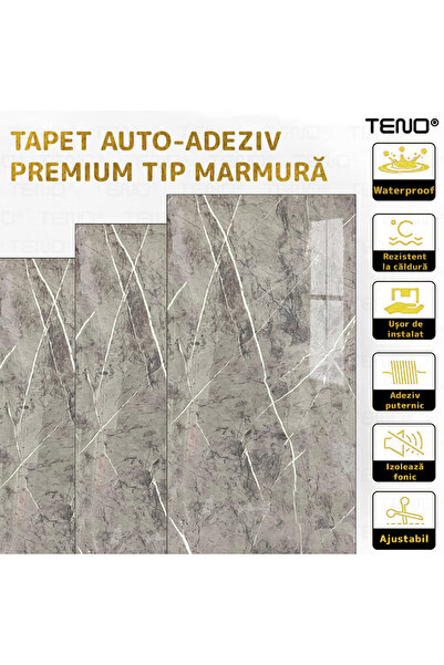 Teno Set 30x Tapet Marmura Premium 3D Teno®, suprafata acoperire 5.4 mp, 30x60 cm, gri