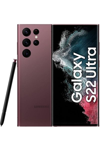 Samsung هاتف Galaxy S22 Ultra 5G المحمول بسعة 128 جيجابايت وبدون بطاقة SIM، هاتف ذكي يعمل بنظام Android، لون بورجوندي (مُجدد)