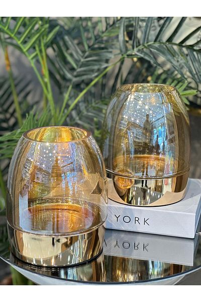 veraev Metal Footed Glass Vase Set of 2