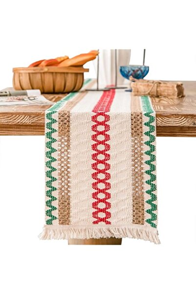 Generic مفرش طاولة Aputue Boho، 30 سم × 180 سم، مفرش طاولة ريفي من القطن والك...