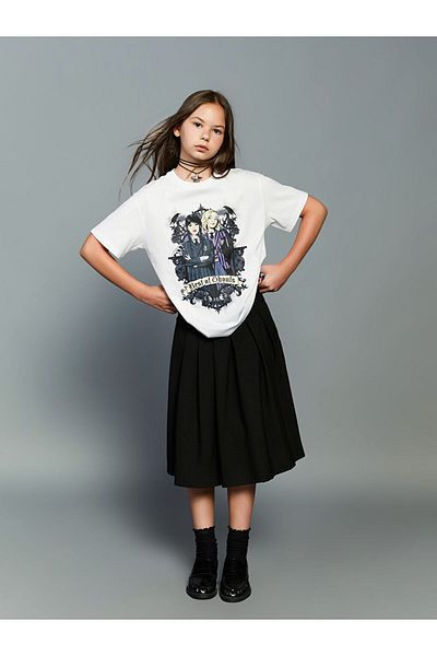 LC Waikiki Quality Parts from Celebi Store |   White Crew Neck Wednesday Printed Girl's T-Shirt