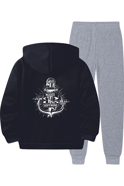 HOFFNUNG Full-Zip Anchor and Compass Unisex Hooded Oversize Elastic Leg Tracksuit Set