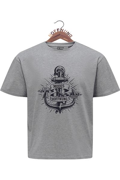 HOFFNUNG Unisex Men/Women Crew Neck Anchor and Compass Oversize T-Shirt