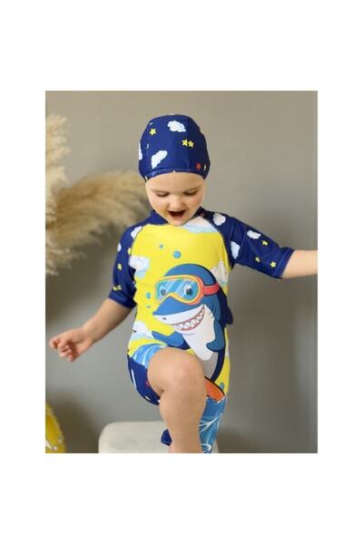Mixbo Children's One-Piece Swimsuit, Mixbo, Baby Shark Multicolor Two Pieces XXL