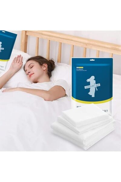 Generic Disposable Bed Sheets Fitted Sheet, Disposable Travel Sheets for Travel with Quilt Cover and Pillow