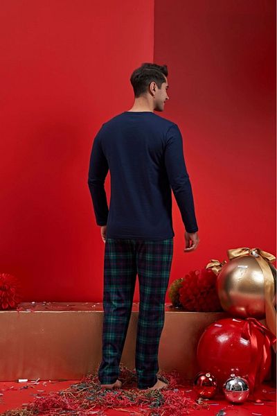 Modestia Ower Sleep 1586 Men's Long Sleeve Pajama Set - Navy Blue - XXL