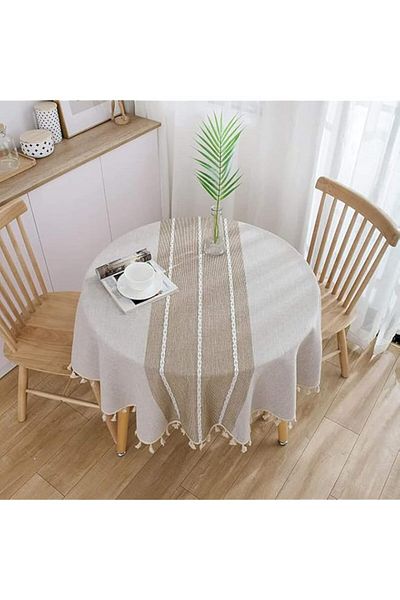Generic KASTWAVE Table Cloth Tassel Cotton Linen Table Cover for Kitchen Dinning Wrinkle Free Table Cloths