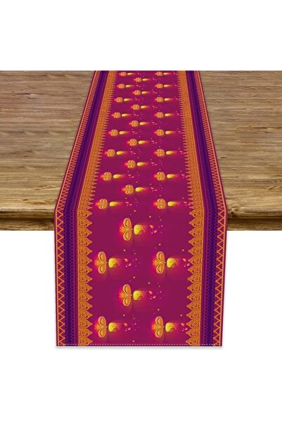 Generic مفرش طاولة ديوالي من الكتان مقاس 13 × 72 بوصة، ديكور مهرجان الأضواء ا...