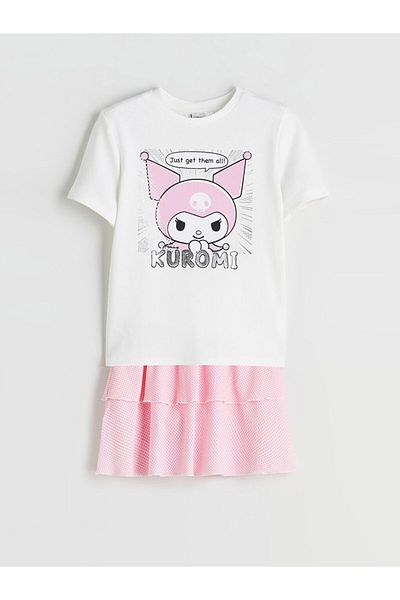 LC Waikiki Quality Parts from Celebi Store |   Ecru Crew Neck Kuromi Printed Girl's T-Shirt and Skirt