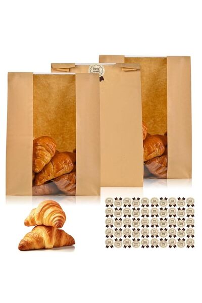 Generic Tazweeq 50 Pcs Bread Bags, for Homemade Bread, Sourdough Bread Bags, for Gifting, Paper Bread Bags,