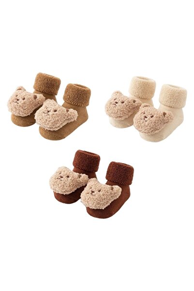 Mixbo Set 3 Socks with Teddy Bear Toy 6-12 Months, Cotton, Thick, 034