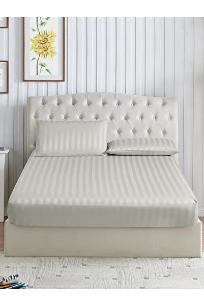 Donetella طقم ملاءات سرير مخططة مقاس 150×200 سم، مقاس كوين - ملاءة سرير واحدة + 2 كيس وسادة، جيب عميق 30 سم