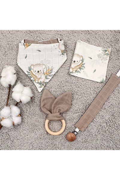 Uniq Baby UniqBaby %100 Pamuk 5'li Müslin Bebek Seti - Koala Desenli