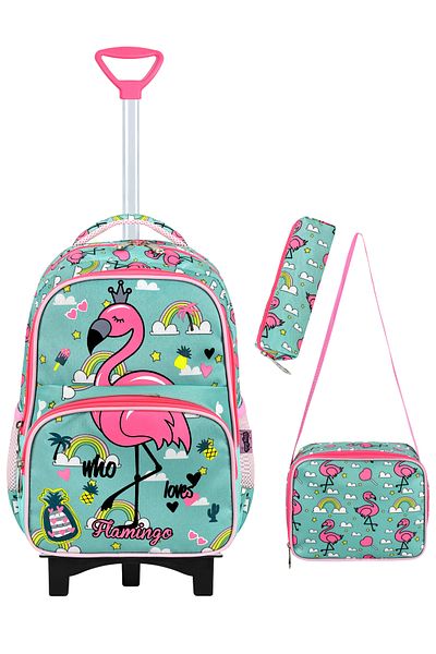 Kingston Hill Set de genți pentru școală primară Flamingo Rake din 3 piese - Mecanism fix pentru rachetă (PANTĂ PENTRU PIELE)