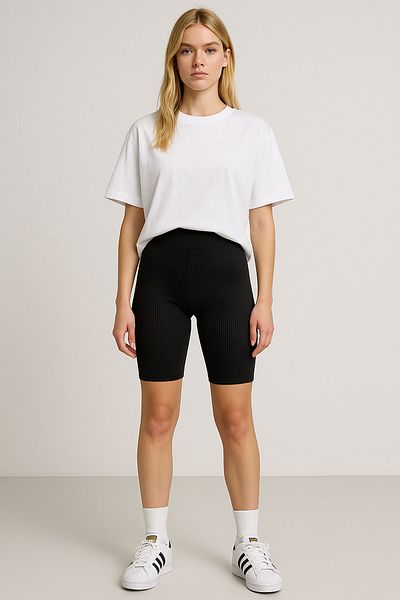 EFFE 2 Pieces Ribbed Slim Fit Biker Leggings