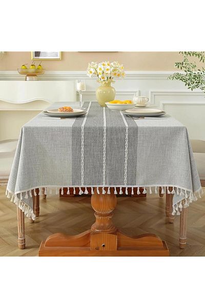 Generic EASYBUYTCH Rustic Tablecloth Cotton Linen Waterproof Tablecloths Burlap Table Cloths for Kitchen Di