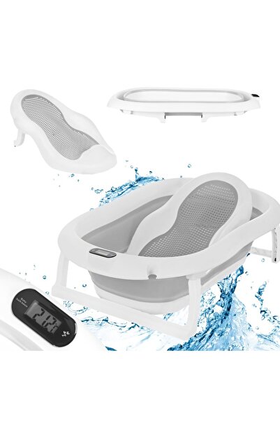 Kardett Foldable baby bathtub with seat, thermometer and drain plug, gray