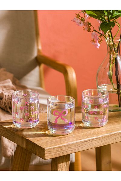 LC Waikiki Quality Parts from Celebi Store |   Pink Bow Printed Glass Water Cup Set of 3 280 ml
